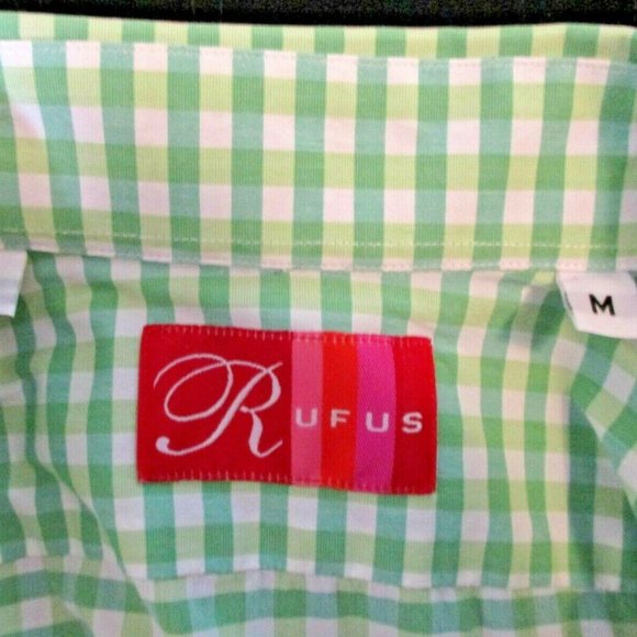 Rufus Button Front Shirt sz M Green Gingham Contrast Cuffs 100% Cotton USA - Picture 11 of 14
